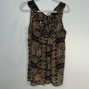 Sheer Boho beaded tank top Size Medium Snakeskin Browns Harlow Zee Tunic